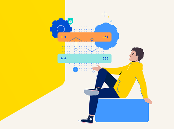 Illustration zu Load Balancer mit einem Mann daneben