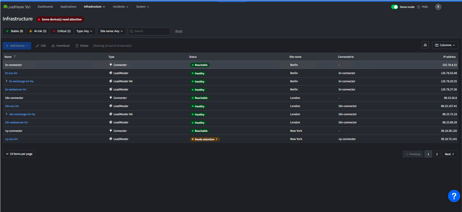 device list screenshot
