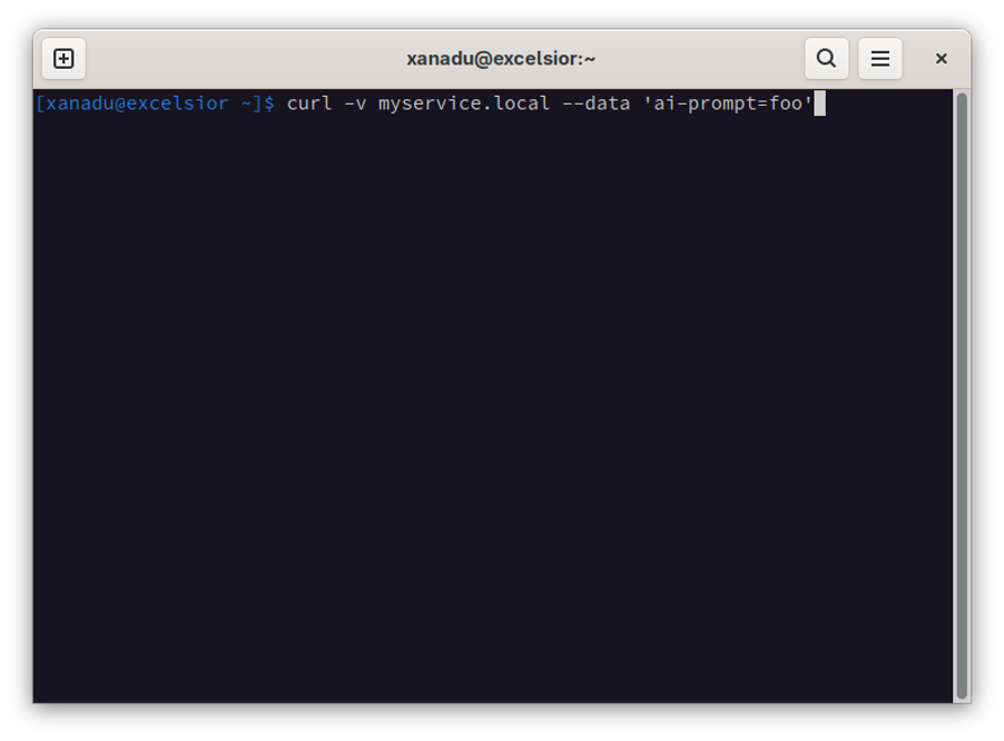 Screenshot of a Linux terminal window submitting a negative test